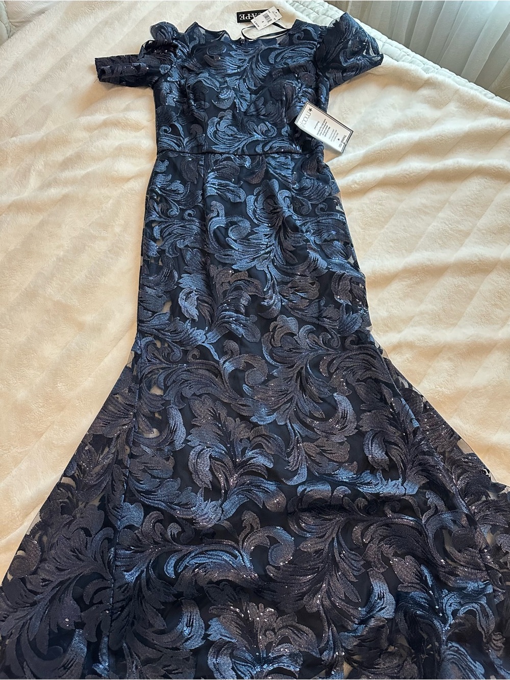 Elegant Navy Blue Jacquard sequins lace Evening Dress - Formal Gown MOB Mermaid